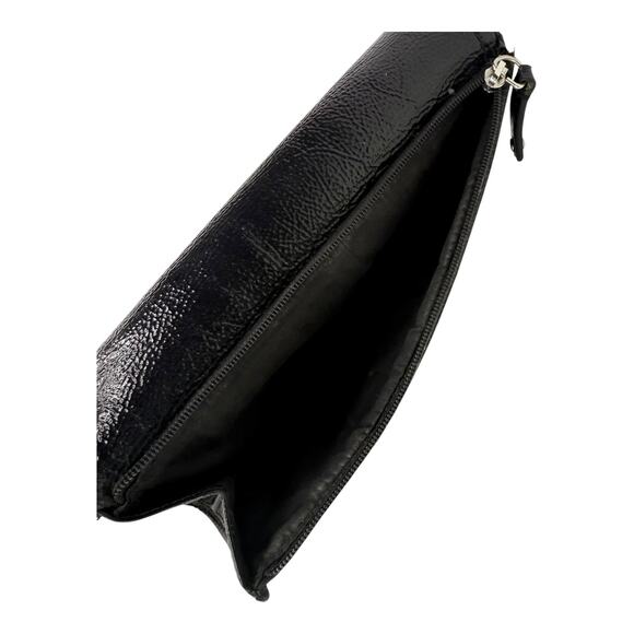 Coach Black LONG WALLET Patent Leather Canvas Signature CC Snap Flap Rear Zip - Picture 6 of 8